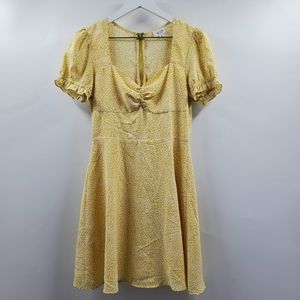 Anthropologie Le Lis Yellow Leaves Dainty Dress Puffy Sleeves Baby Doll